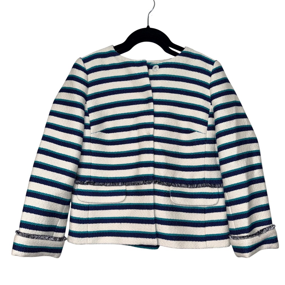 Talbots White Navy Teal Striped Tweed Jacket Womens 2P‎